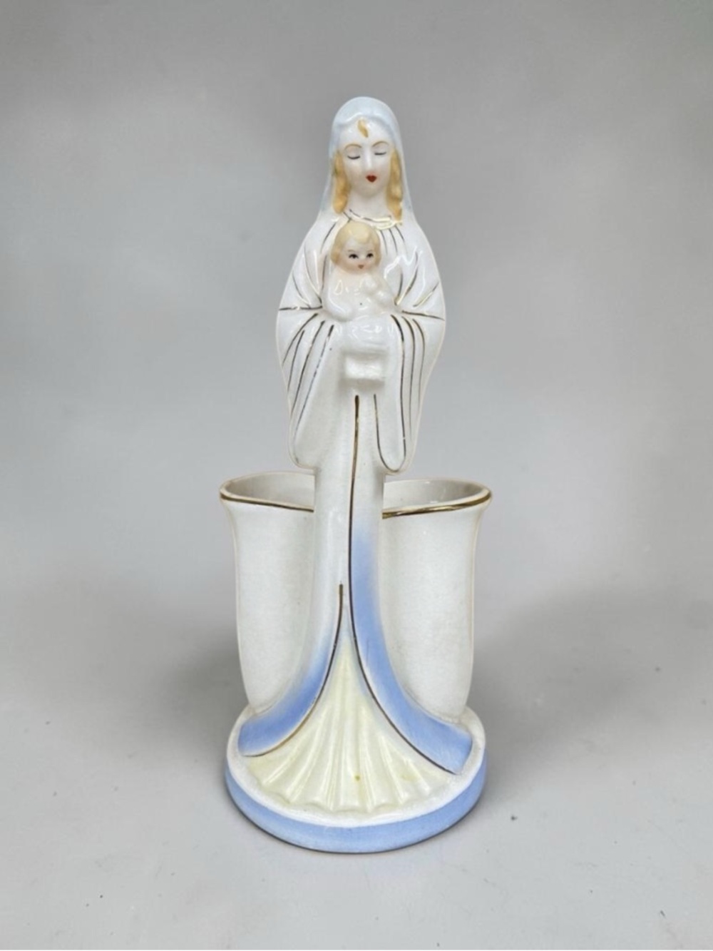 Vintage Blessed Madonna & Child Planter Vase Ceramic Hand Painted Japan